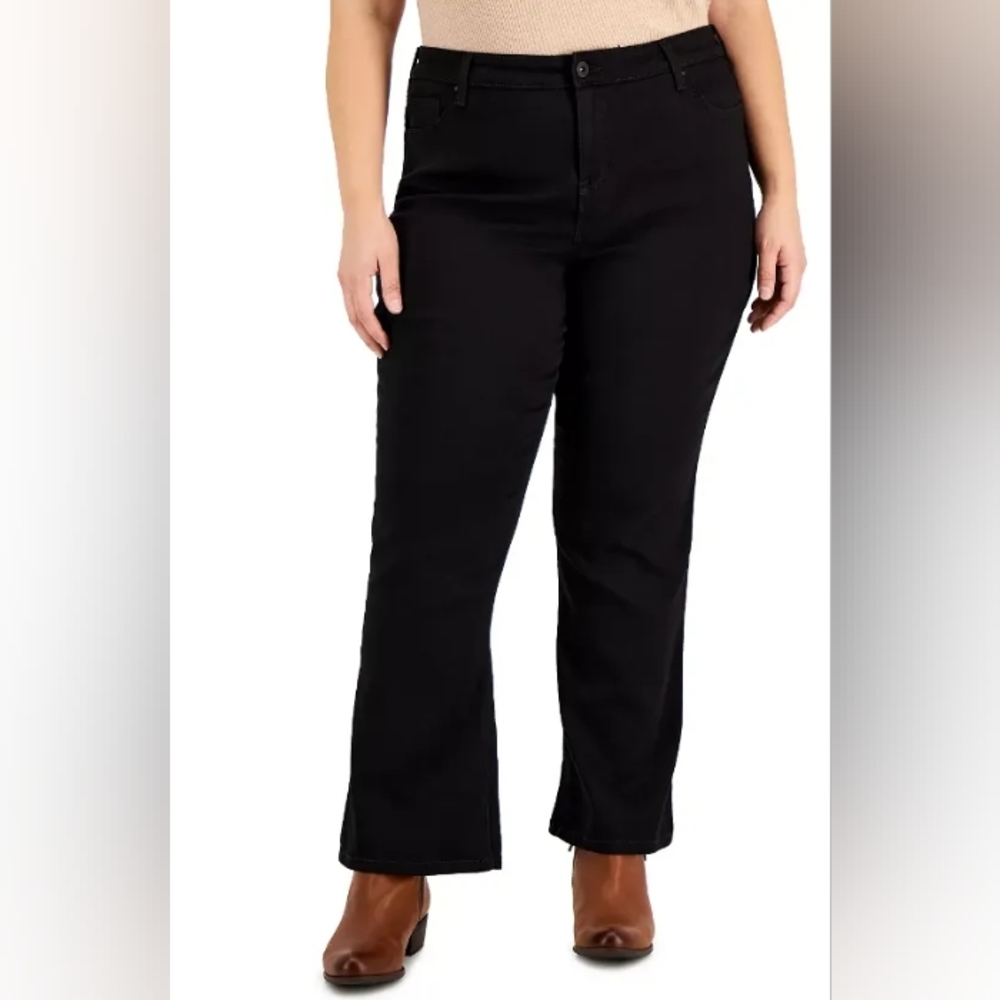 Style & Co Women's Mid rise Tummy control black Denim long length 12 L.